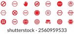 Stop icon set. Stop sign. Stop symbol with hand. Red stop sign icon set. Do not enter. Danger. Traffic signs. Vector illustration. EPS 10