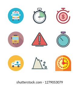 stop icon set. vector set about timer, ambulance, school bus and stopwatch icons set.