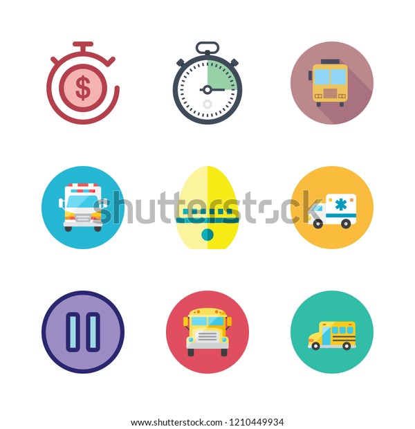 stop icon set. vector set about\
stopclock, school bus, pause and ambulance icons\
set.