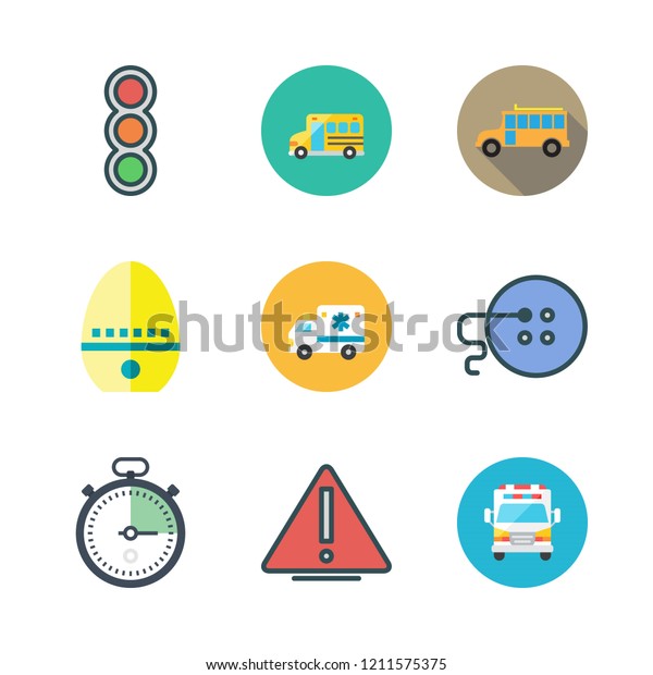 stop icon set. vector set about warning,\
button, stopclock and school bus icons\
set.