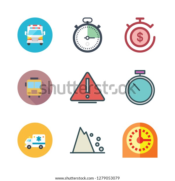 stop icon set. vector set about\
timer, ambulance, school bus and stopwatch icons\
set.