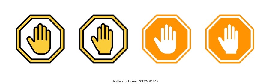 Stop icon set for web and mobile app. stop road sign. hand stop sign and symbol. Do not enter stop red sign with hand