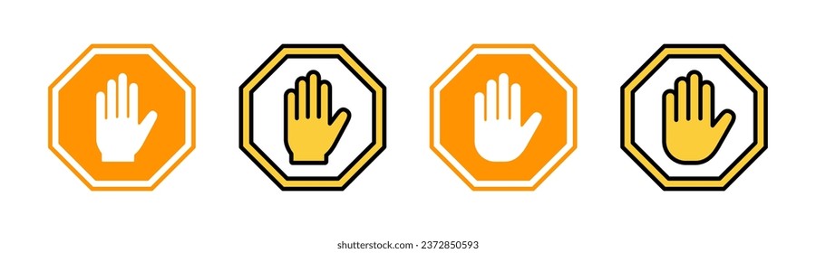 Stop icon set for web and mobile app. stop road sign. hand stop sign and symbol. Do not enter stop red sign with hand