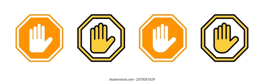 Stop icon set for web and mobile app. stop road sign. hand stop sign and symbol. Do not enter stop red sign with hand