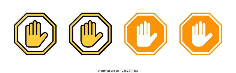 Stop icon set for web and mobile app. stop road sign. hand stop sign and symbol. Do not enter stop red sign with hand