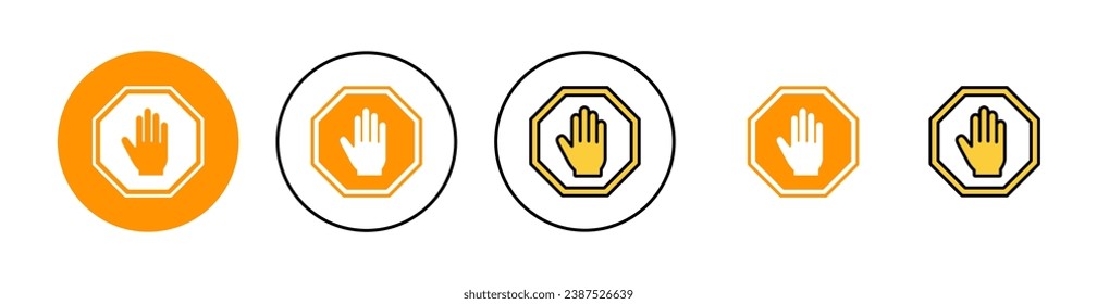 Stop icon set for web and mobile app. stop road sign. hand stop sign and symbol. Do not enter stop red sign with hand