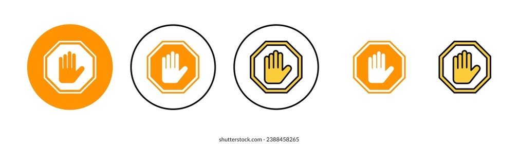 Stop icon set for web and mobile app. stop road sign. hand stop sign and symbol. Do not enter stop red sign with hand