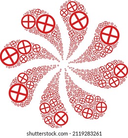 Stop icon swirl bang turbine fireworks shape. Turbine cycle designed using random stop items.