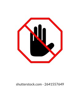 Stop icon symbol for apps and websites. stop road sign. hand stop sign and symbol. Do not enter stop red sign with hand