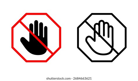 Stop icon symbol for apps and websites. stop road sign. hand stop sign and symbol. Do not enter stop red sign with hand