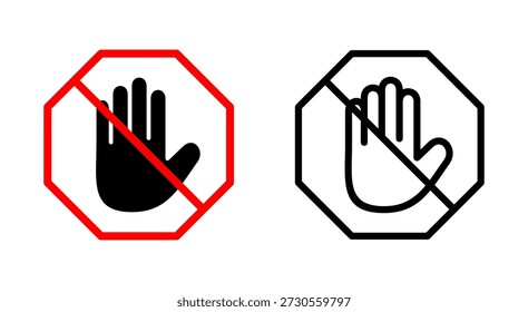 Stop icon symbol for apps and websites. stop road sign. hand stop sign and symbol. Do not enter stop red sign with hand