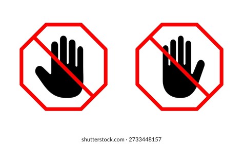 Stop icon symbol for apps and websites. stop road sign. hand stop sign and symbol. Do not enter stop red sign with hand