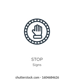 Stop icon. Thin linear stop outline icon isolated on white background from signs collection. Line vector sign, symbol for web and mobile