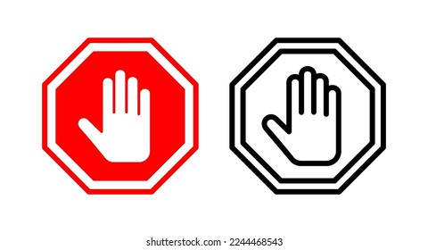 Stop icon vector illustration. stop road sign. hand stop sign and symbol. Do not enter stop red sign with hand