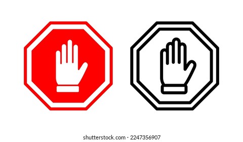 Detener ilustración vectorial de icono. señal de paro de carretera. símbolo y signo de paro de mano. No introducir el signo rojo de parada con la mano