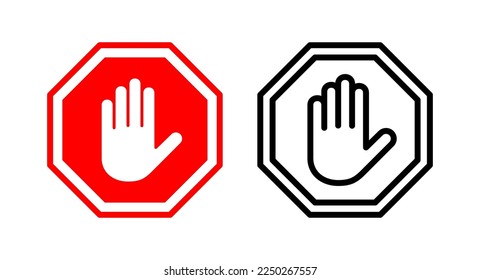 Detener ilustración vectorial de icono. señal de paro de carretera. símbolo y signo de paro de mano. No introducir el signo rojo de parada con la mano