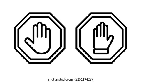 Detener ilustración vectorial de icono. señal de paro de carretera. símbolo y signo de paro de mano. No introducir el signo rojo de parada con la mano