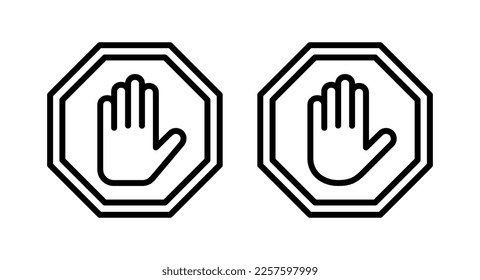 Stop icon vector illustration. stop road sign. hand stop sign and symbol. Do not enter stop red sign with hand