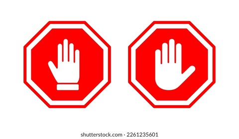 Detener ilustración vectorial de icono. señal de paro de carretera. símbolo y signo de paro de mano. No introducir el signo rojo de parada con la mano