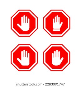 Detener ilustración vectorial de icono. señal de paro de carretera. símbolo y signo de paro de mano. No introducir el signo rojo de parada con la mano