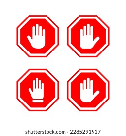 Stop icon vector illustration. stop road sign. hand stop sign and symbol. Do not enter stop red sign with hand