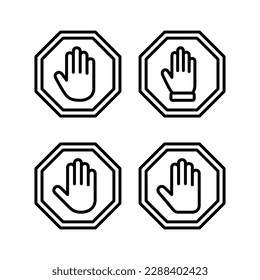 Stop icon vector illustration. stop road sign. hand stop sign and symbol. Do not enter stop red sign with hand