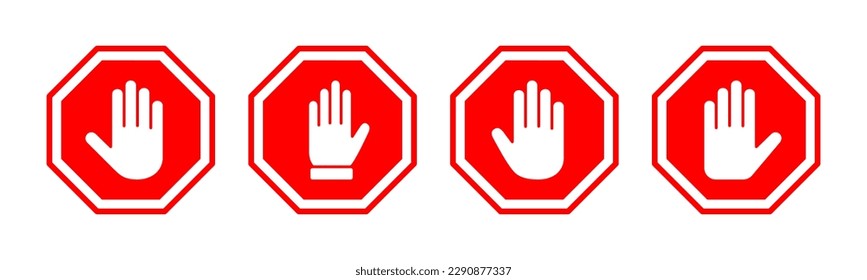 Stop icon vector illustration. stop road sign. hand stop sign and symbol. Do not enter stop red sign with hand