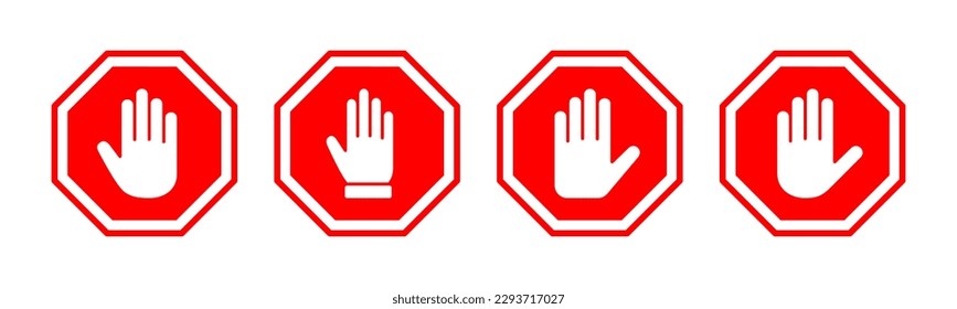 Stop icon vector illustration. stop road sign. hand stop sign and symbol. Do not enter stop red sign with hand