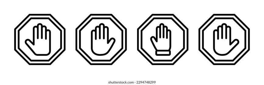 Detener ilustración vectorial de icono. señal de paro de carretera. símbolo y signo de paro de mano. No introducir el signo rojo de parada con la mano