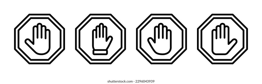Stop icon vector illustration. stop road sign. hand stop sign and symbol. Do not enter stop red sign with hand