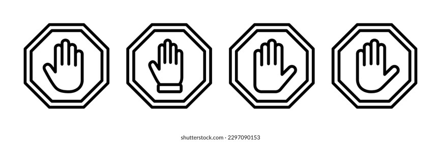 Stop icon vector illustration. stop road sign. hand stop sign and symbol. Do not enter stop red sign with hand
