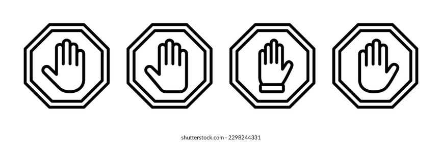 Stop icon vector illustration. stop road sign. hand stop sign and symbol. Do not enter stop red sign with hand