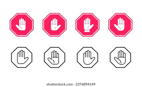 Stop icon vector illustration. stop road sign. hand stop sign and symbol. Do not enter stop red sign with hand