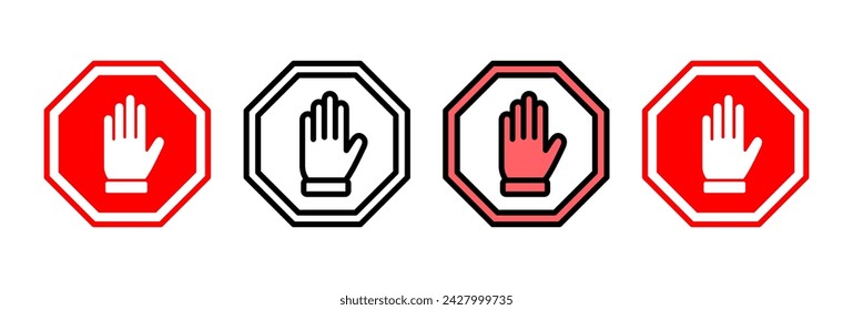 Stop icon vector illustration. stop road sign. hand stop sign and symbol. Do not enter stop red sign with hand