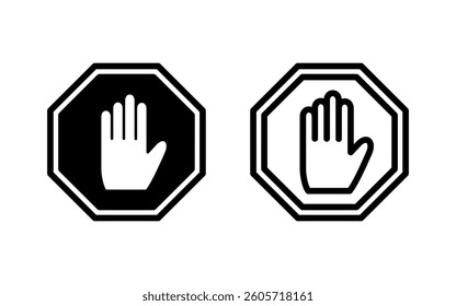 Stop icon vector illustration. stop road sign. hand stop sign and symbol. Do not enter stop red sign with hand