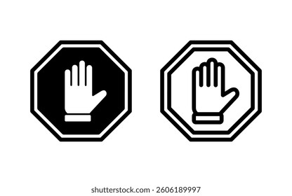 Stop icon vector illustration. stop road sign. hand stop sign and symbol. Do not enter stop red sign with hand