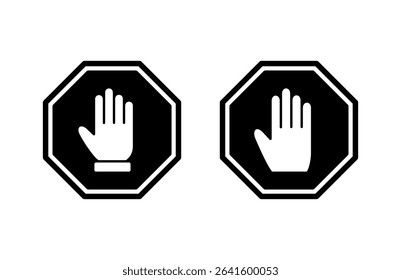 Stop icon vector illustration. stop road sign. hand stop sign and symbol. Do not enter stop red sign with hand