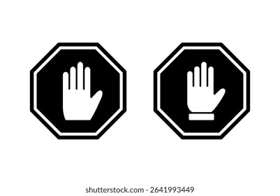 Stop icon vector illustration. stop road sign. hand stop sign and symbol. Do not enter stop red sign with hand