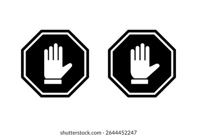 Stop icon vector illustration. stop road sign. hand stop sign and symbol. Do not enter stop red sign with hand
