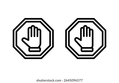 Stop icon vector illustration. stop road sign. hand stop sign and symbol. Do not enter stop red sign with hand