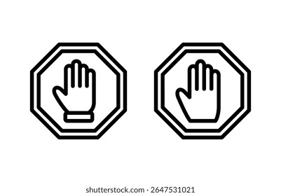 Icône d'arrêt illustration vectorielle. panneau stop. signe et symbole d'arrêt à la main. N'entrez pas le signe rouge stop avec la main