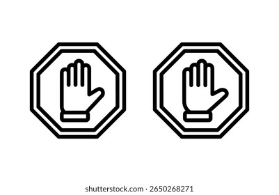 Stop icon vector illustration. stop road sign. hand stop sign and symbol. Do not enter stop red sign with hand