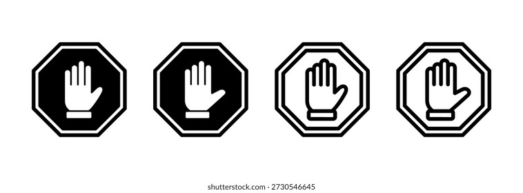 Stop icon vector illustration. stop road sign. hand stop sign and symbol. Do not enter stop red sign with hand