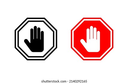 Detener vector de icono señal de paro de carretera. símbolo y signo de paro de mano. No introducir el signo rojo de parada con la mano