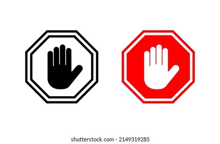 Detener vector de icono señal de paro de carretera. símbolo y signo de paro de mano. No introducir el signo rojo de parada con la mano