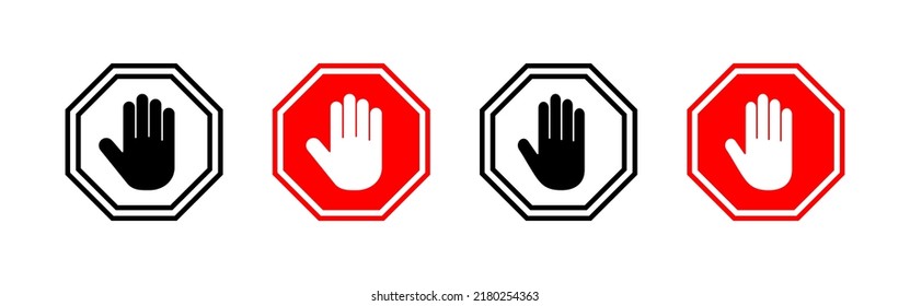 Stop icon vector. stop road sign. hand stop sign and symbol. Do not enter stop red sign with hand