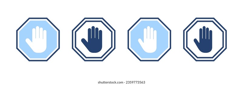 Stop icon vector. stop road sign. hand stop sign and symbol. Do not enter stop red sign with hand