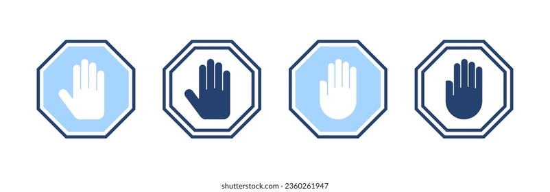 Stop icon vector. stop road sign. hand stop sign and symbol. Do not enter stop red sign with hand