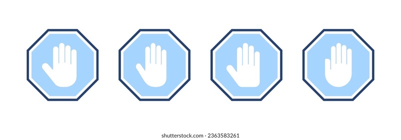Detener vector de icono señal de paro de carretera. símbolo y signo de paro de mano. No introducir el signo rojo de parada con la mano