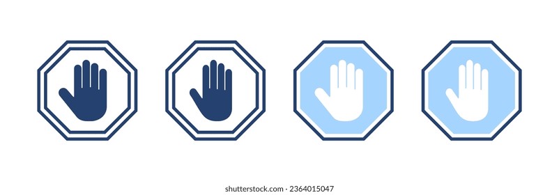 Stop icon vector. stop road sign. hand stop sign and symbol. Do not enter stop red sign with hand